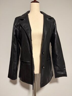 Black Leather Blazer Jacket - Women